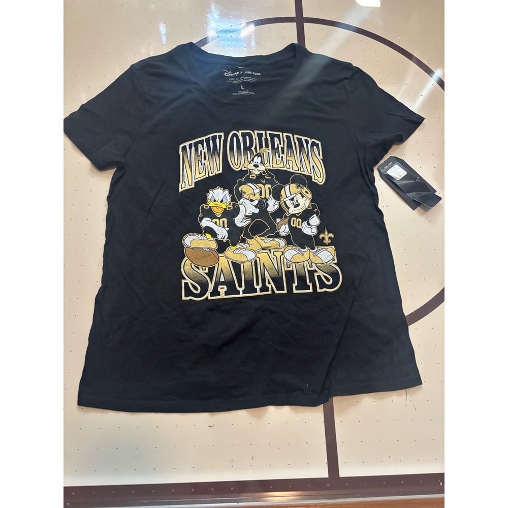 331 Disney x Junk Food New Orleans Saints Mickey Donald Goofy Black L NWT
